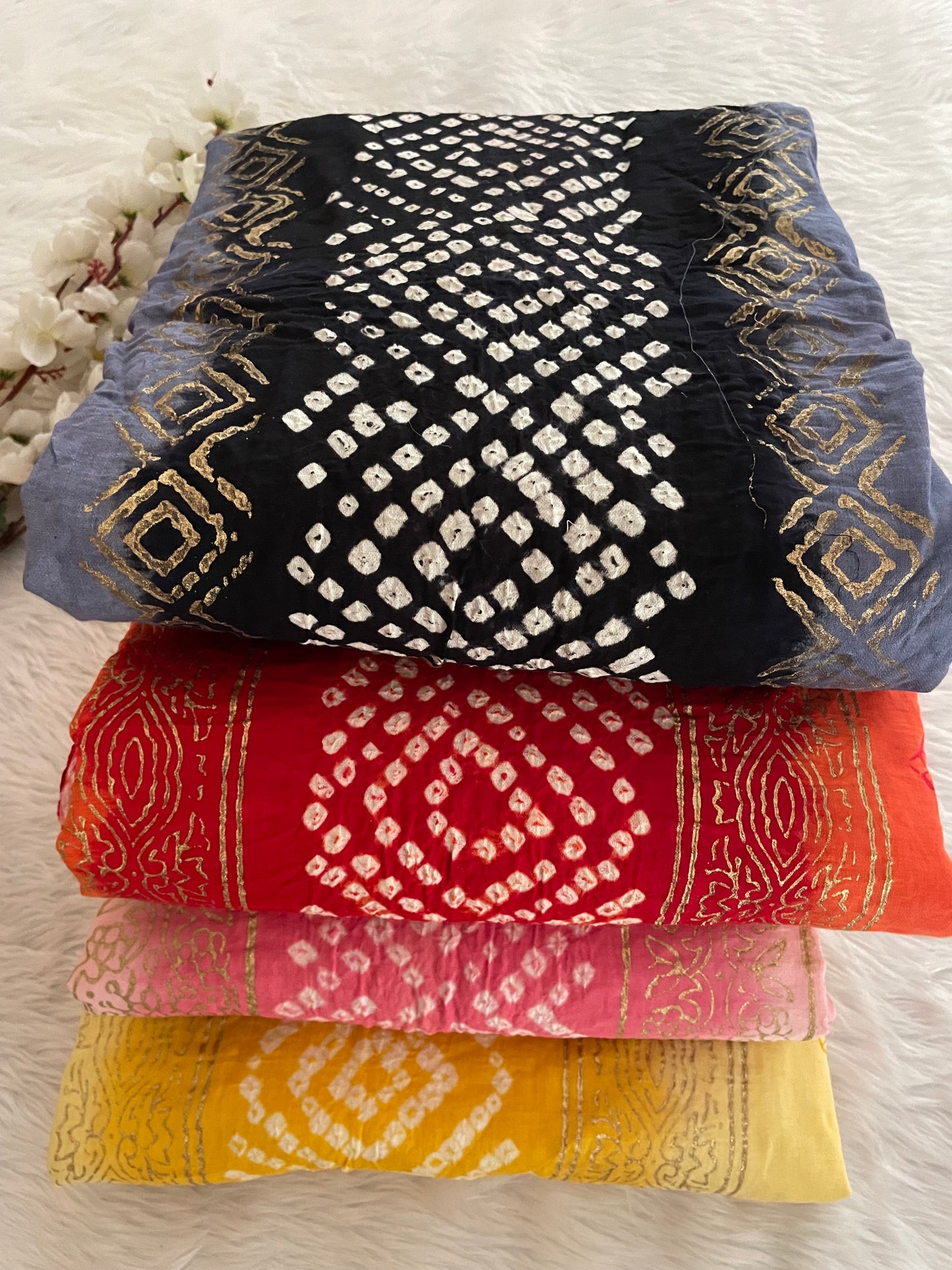 Cotton Satin Hand Block Print work Bandhani Dress Material (Unstitched) - Premium from Ethenika.com - Just INR 1890! Shop now at Ethenika.com