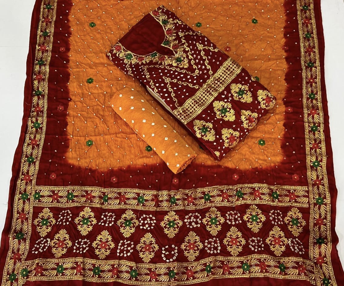 Modal Gazi Silk Kasab work Bandhani Dress Material - Premium from Ethenika.com - Just INR 4990! Shop now at Ethenika.com