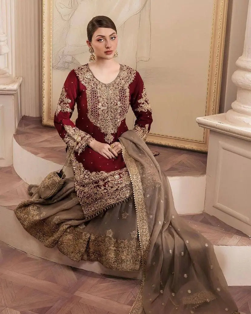 Georgette Sequence work Party Wear Kurti Sharara Dupatta Set - Premium from Ethenika.com - Just INR 2990! Shop now at Ethenika.com