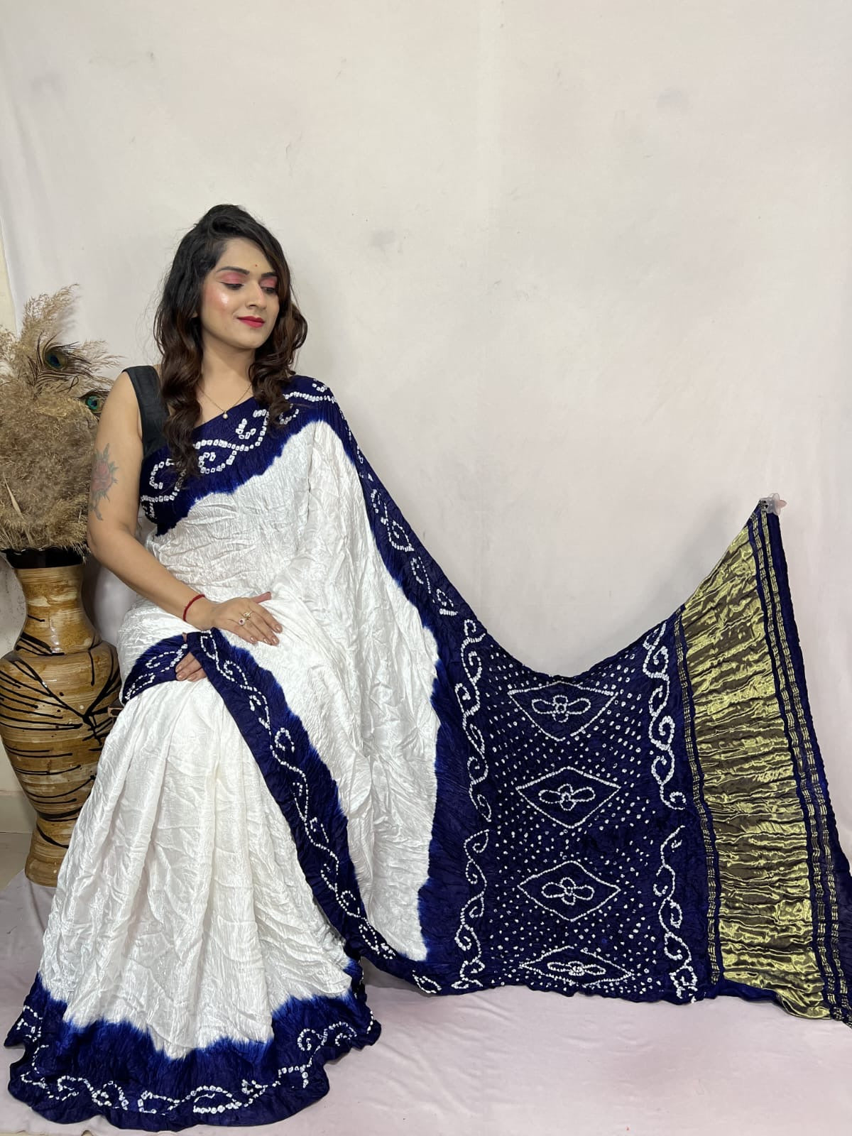 Heavy Ghazi Silk White Concept Bandhani Saree - Premium from Ethenika.com - Just INR 5990! Shop now at Ethenika.com