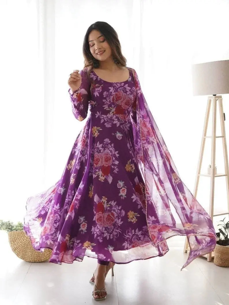 Organza Floral Digital Print Flair Dress Suit - Premium from Ethenika.com - Just INR 1590! Shop now at Ethenika.com