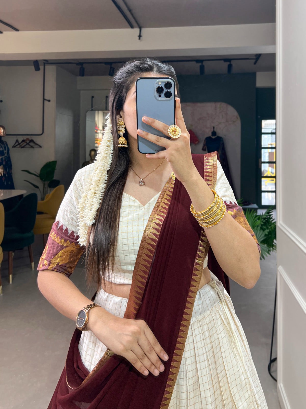 Treditional Cotton Chex Work Lehenga Choli - Premium from Ethenika.com - Just INR 2990! Shop now at Ethenika.com