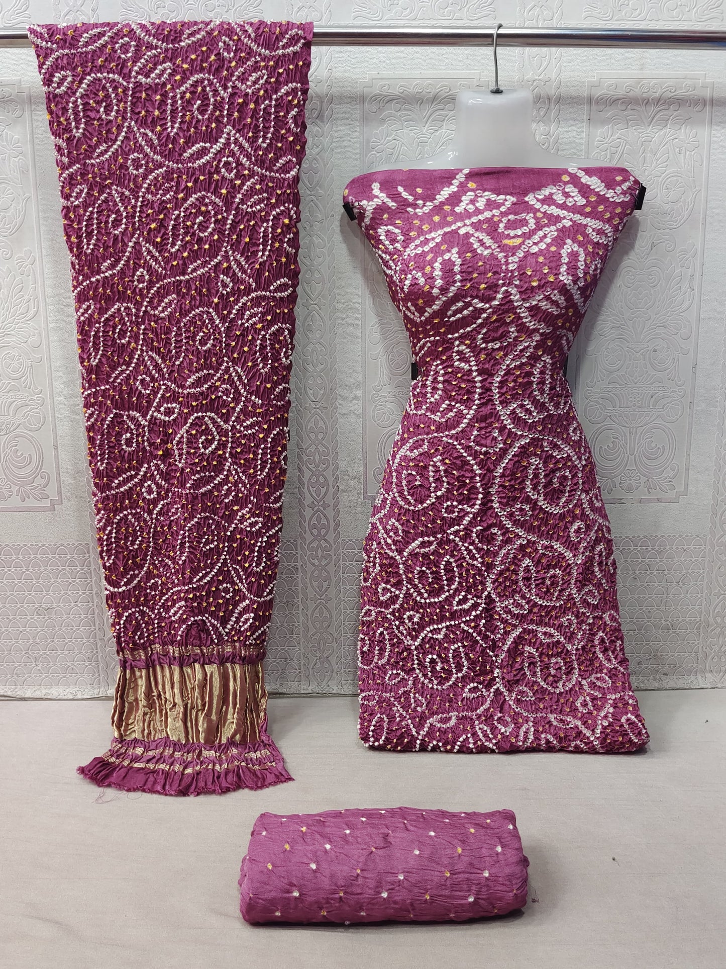 Modal Ghazi Silk barik Bandhej work Kutchi Bandhani Dress Material - Premium from Ethenika.com - Just INR 6990! Shop now at Ethenika.com
