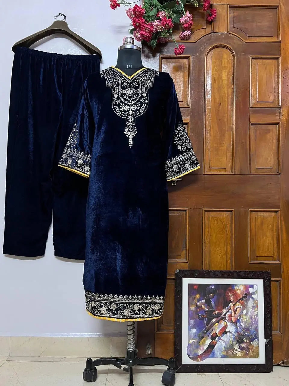Ethenika Sequence Embroidery Work Velvet Kurti Pant Set - Premium from Ethenika.com - Just INR 2590! Shop now at Ethenika.com