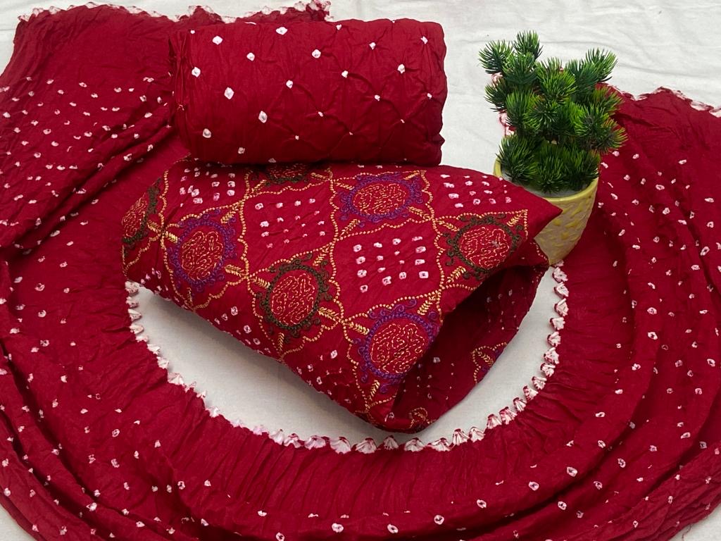 Cotton Golden Thread Embroidery work Bandhani Dress Material - Premium  from Ethenika.com - Just INR 1690! Shop now at Ethenika.com