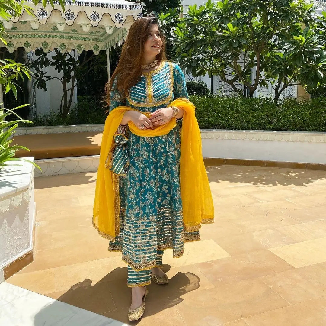 Gotta Work Flair Anarkali Kurti Pant Dupatta Set (Stitched) - Premium from Ethenika.com - Just INR 1850! Shop now at Ethenika.com
