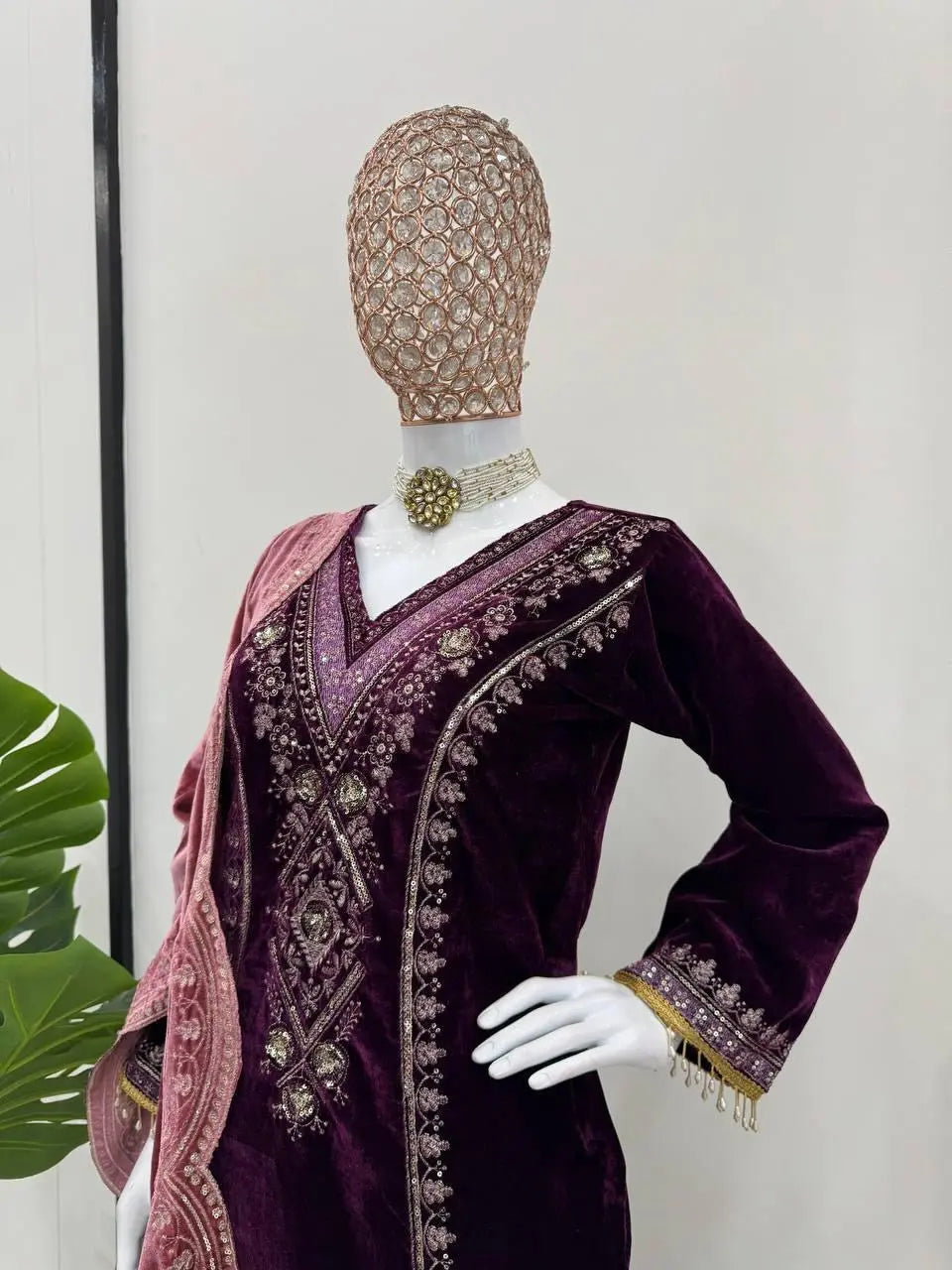Viscose Velvet Premium Thread Embroidery work Designer Velvet Suit - Premium from Ethenika.com - Just INR 3990! Shop now at Ethenika.com