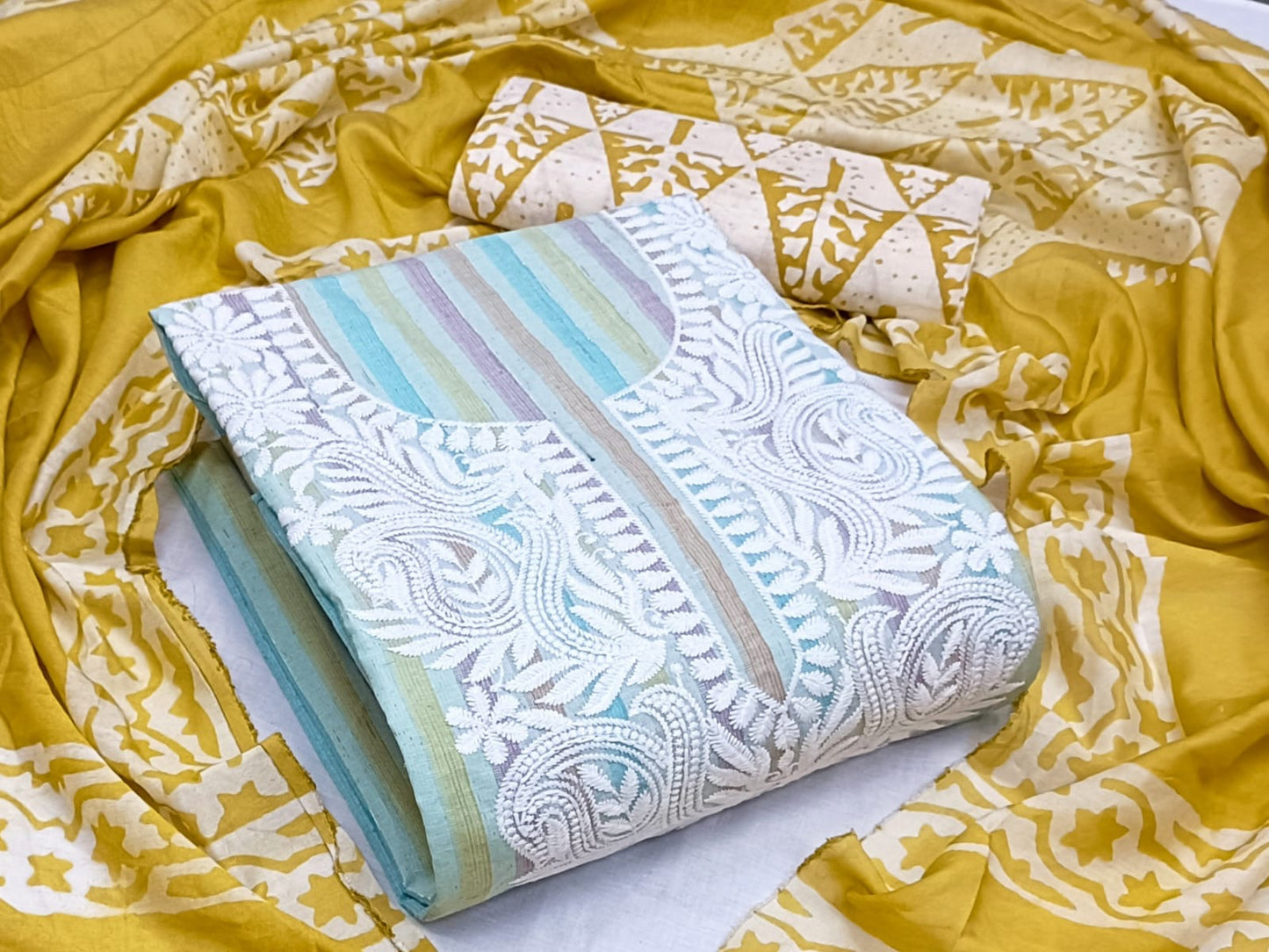 Cotton Lakhnavi Thread work batik print Dress Material (Unstitched) - Premium from Ethenika.com - Just INR 1690! Shop now at Ethenika.com