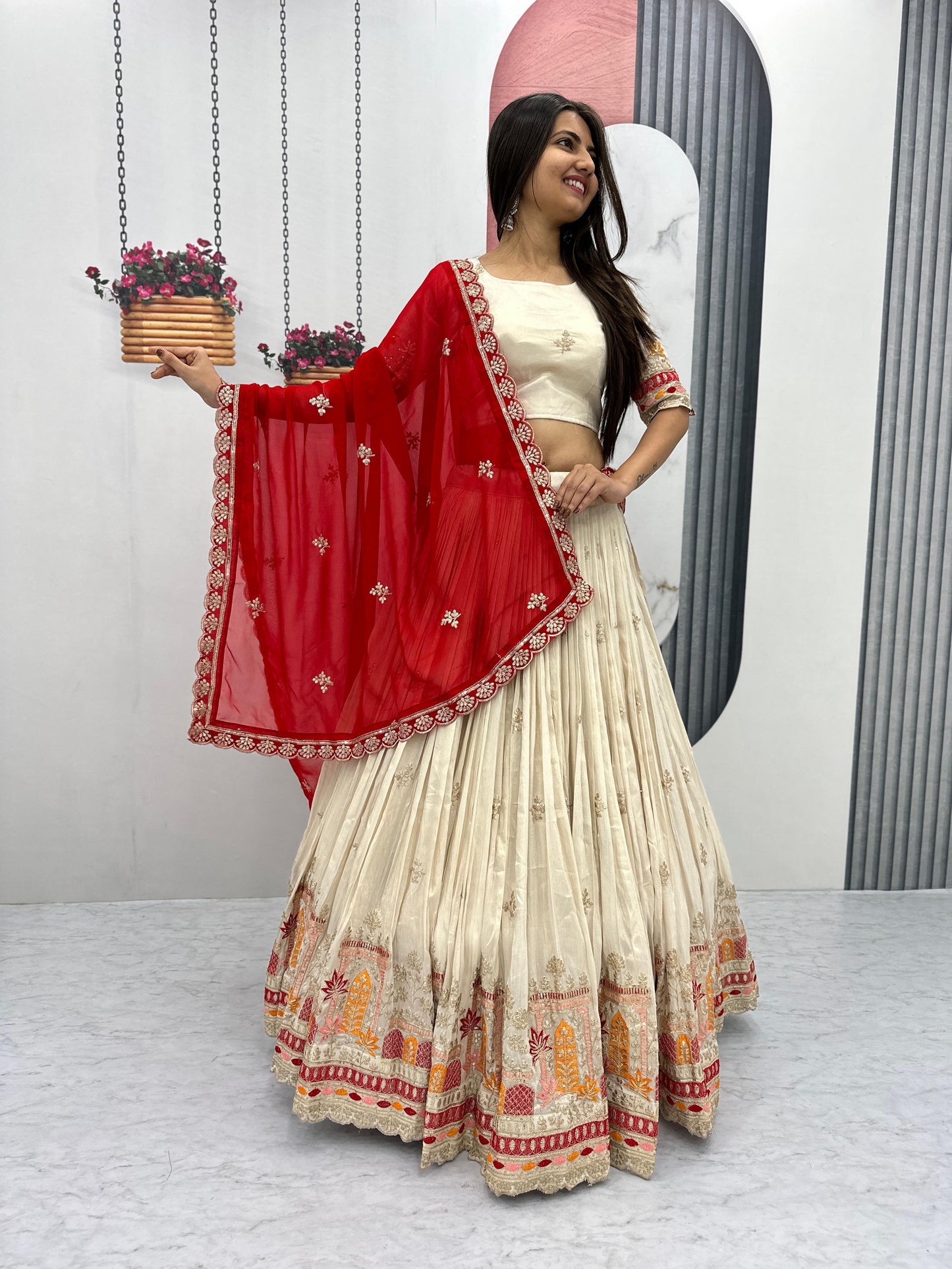 Pure Banarasi Tissue Thread Embroidery work Lehenga Choli - Premium from Ethenika.com - Just INR 4990! Shop now at Ethenika.com