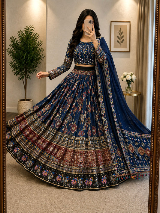 Muslin Digital Print with Mirror Work Navratri Special Designer Chaniya Choli