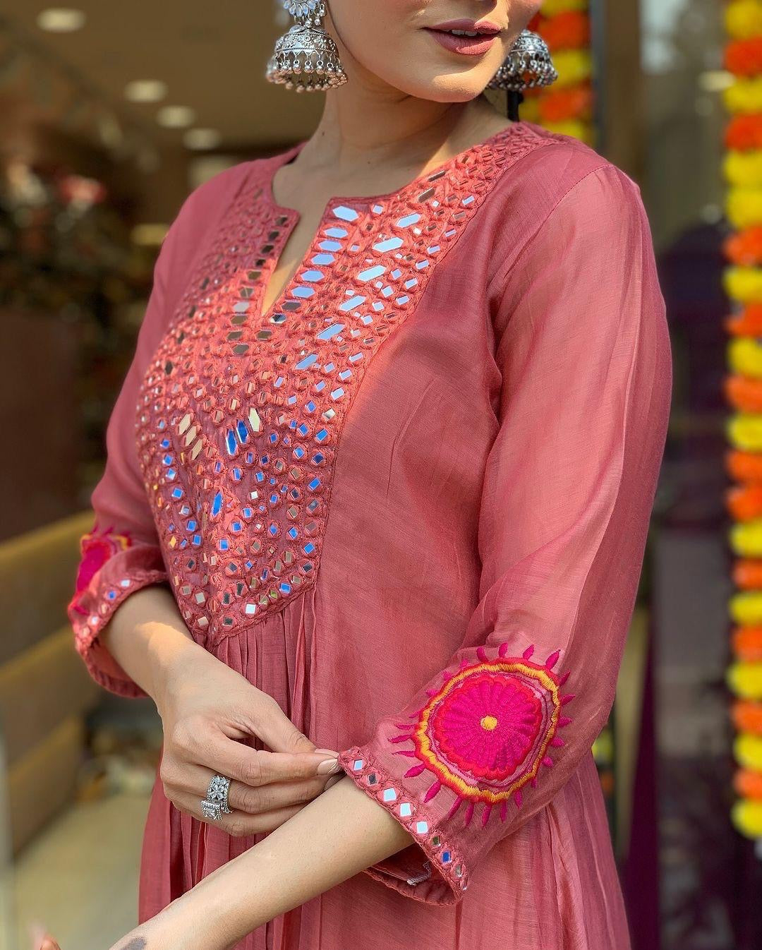 Muslin Summer Special Mirror work Kurti Pant Dupatta Set (Stitched) - Premium from Ethenika.com - Just INR 2490! Shop now at Ethenika.com