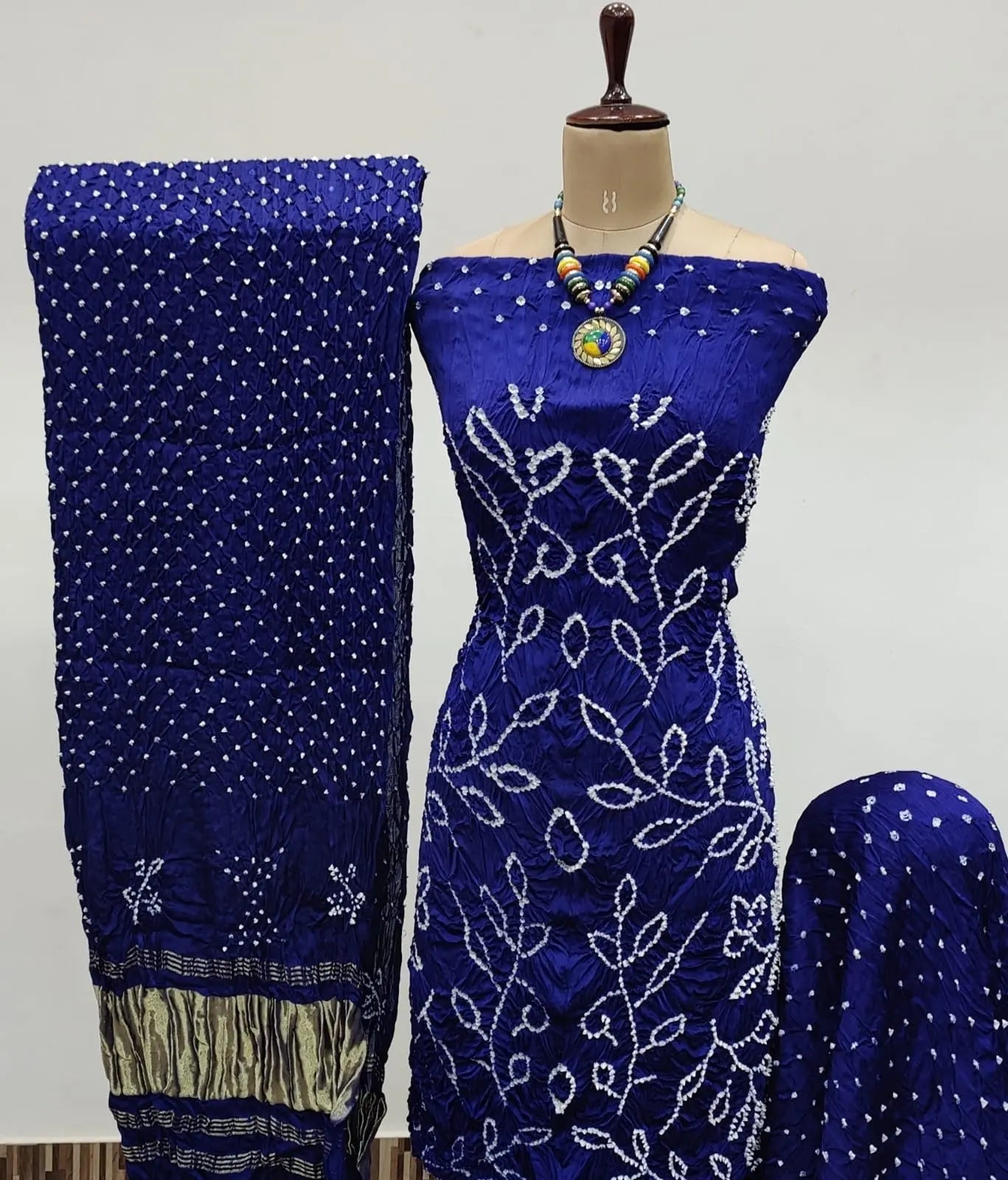 Heavy Modal Ghazi Silk Barik Bandhej work Bandhani Dress Material (Unstitched) - Premium from Ethenika.com - Just INR 5900! Shop now at Ethenika.com