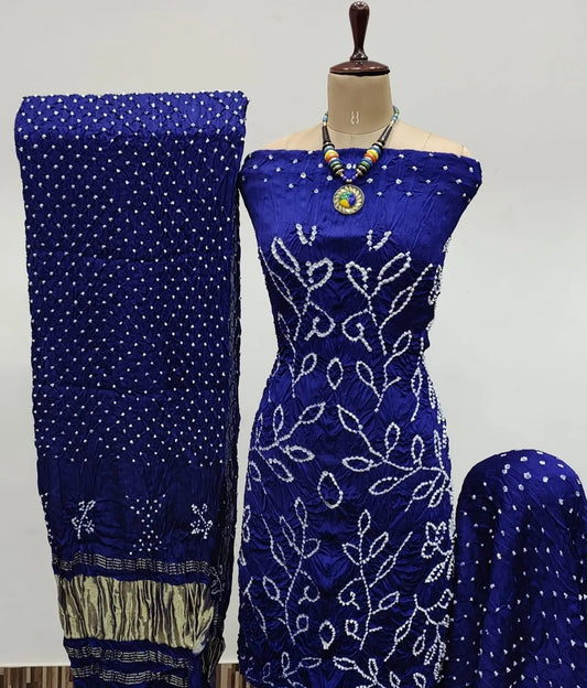 Heavy Modal Ghazi Silk Barik Bandhej work Bandhani Dress Material (Unstitched) - Premium  from Ethenika.com  - Just INR 5900! Shop now at Ethenika.com
