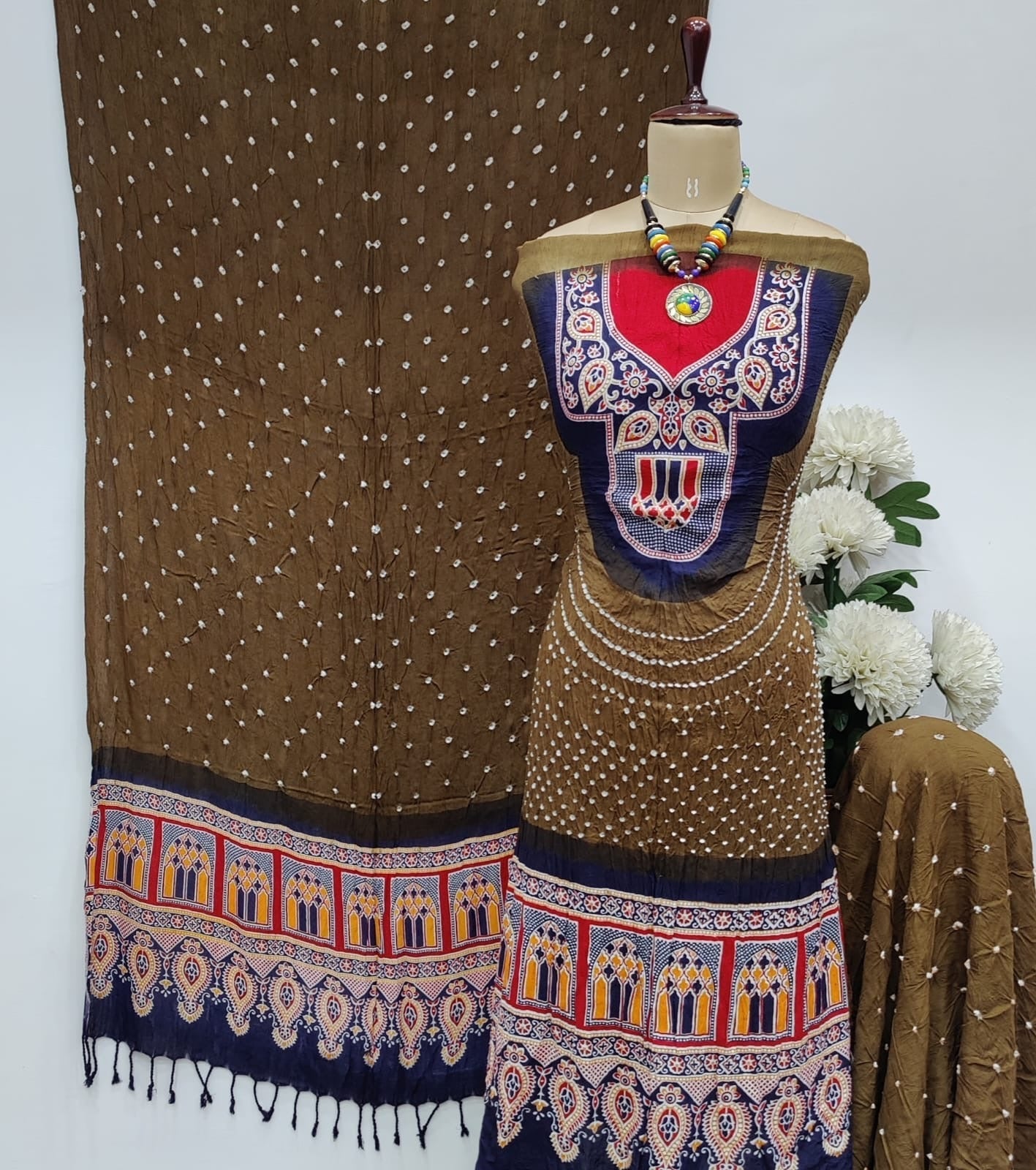 Cotton Ajrakh work Bandhani Dress Material - Premium from Ethenika.com - Just INR 2190! Shop now at Ethenika.com