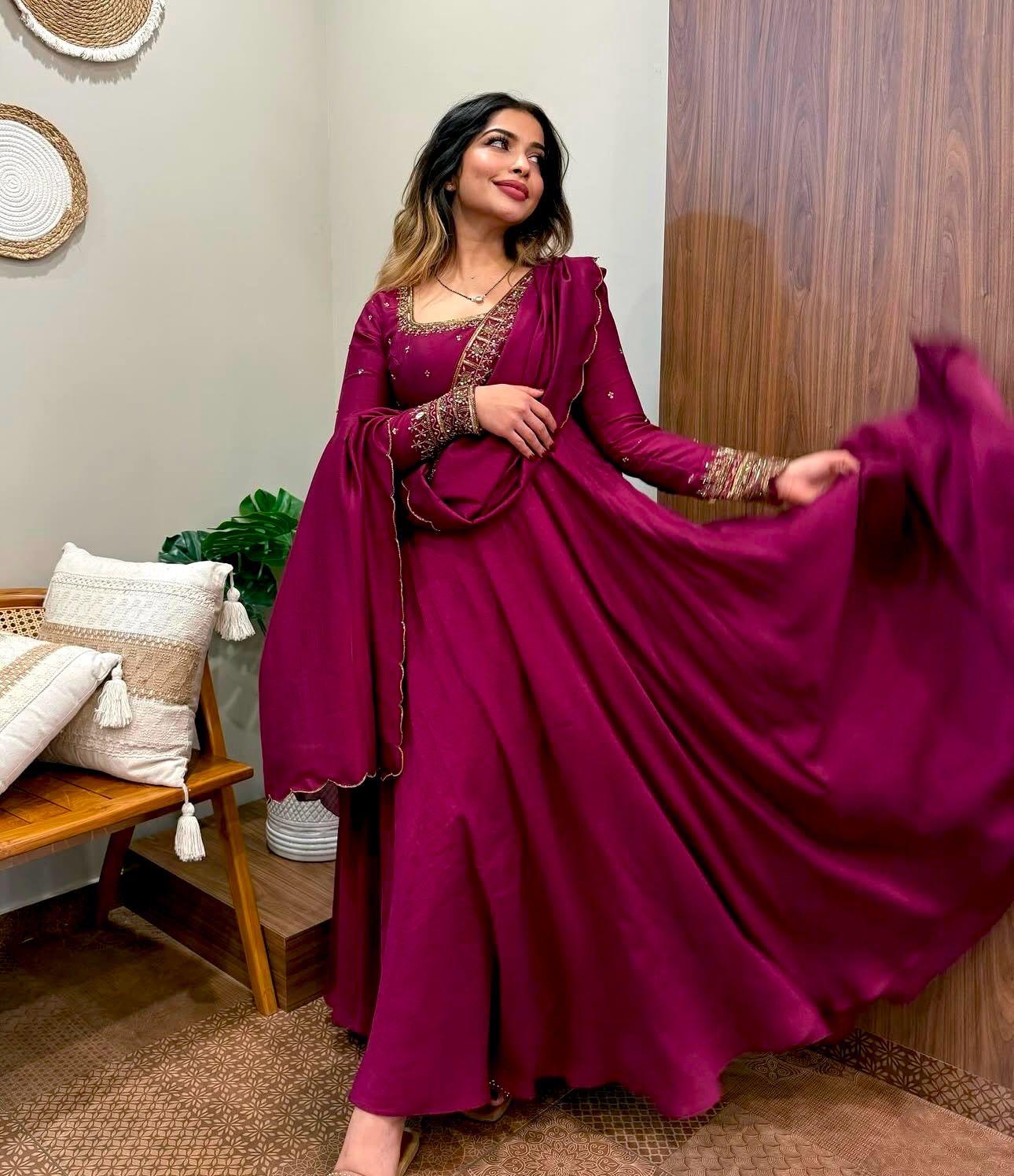 Vachitra Silk Gown Dupatta Set (Ready to Wear) - Premium from Ethenika.com - Just INR 2590! Shop now at Ethenika.com