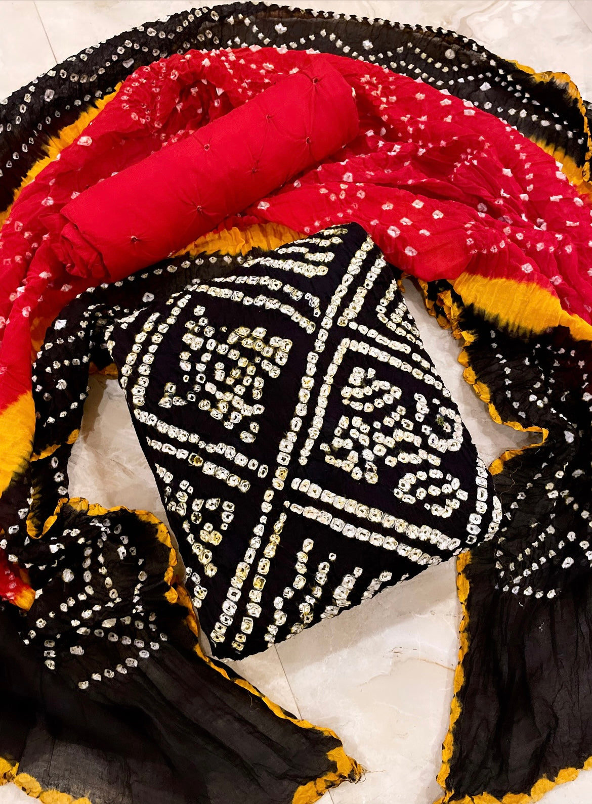 Cotton Barik Bandhej work Bandhani Dress Material - Premium from Ethenika.com - Just INR 1890! Shop now at Ethenika.com