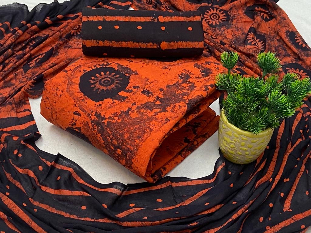 Soft Cotton Hand Blocked Wax Batik Dress Material (Unstitched) - Premium from Ethenika.com - Just INR 1490! Shop now at Ethenika.com