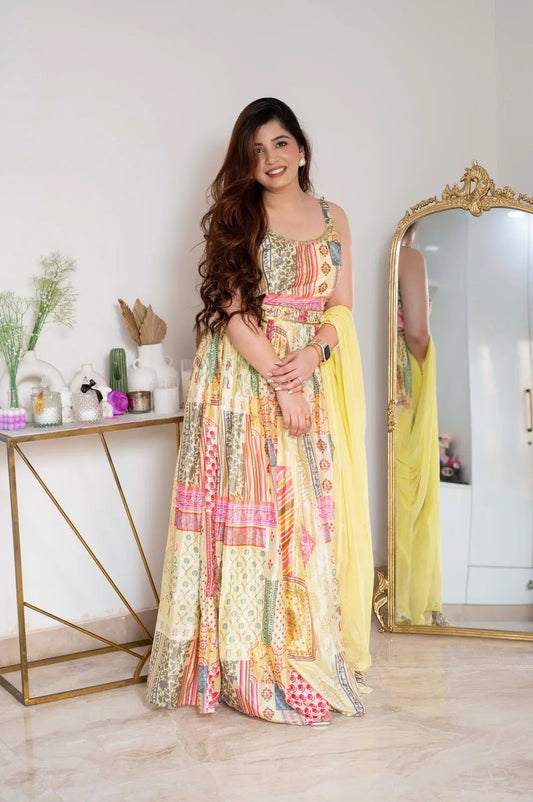 Digital Print work with Belt dupatta Maxi Dress (Stitched) - Premium  from Ethenika.com - Just INR 1790! Shop now at Ethenika.com