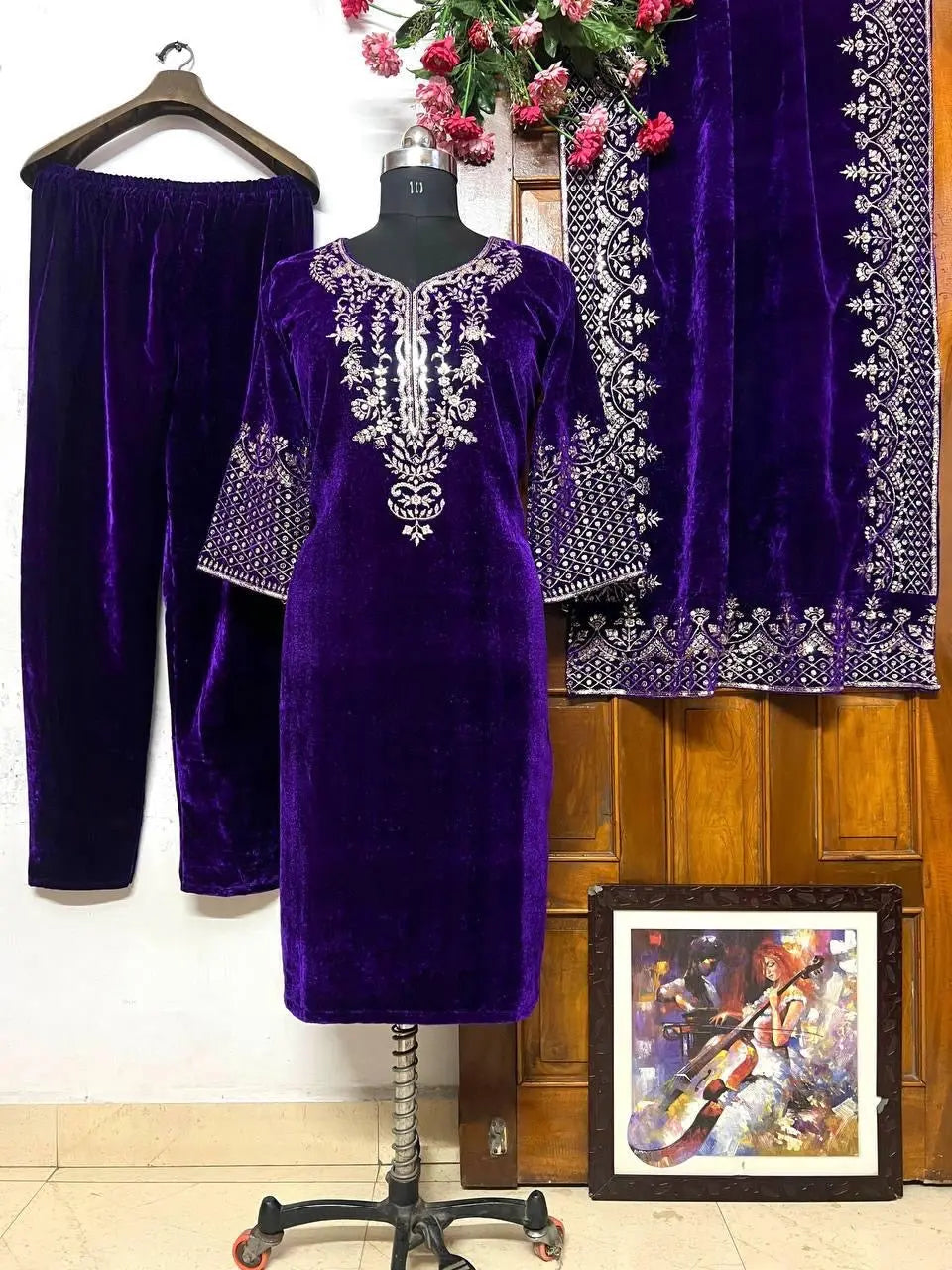 Ethenika Neck Embroidery work Velvet Suit - Premium  from Ethenika.com  - Just INR 2890! Shop now at Ethenika.com