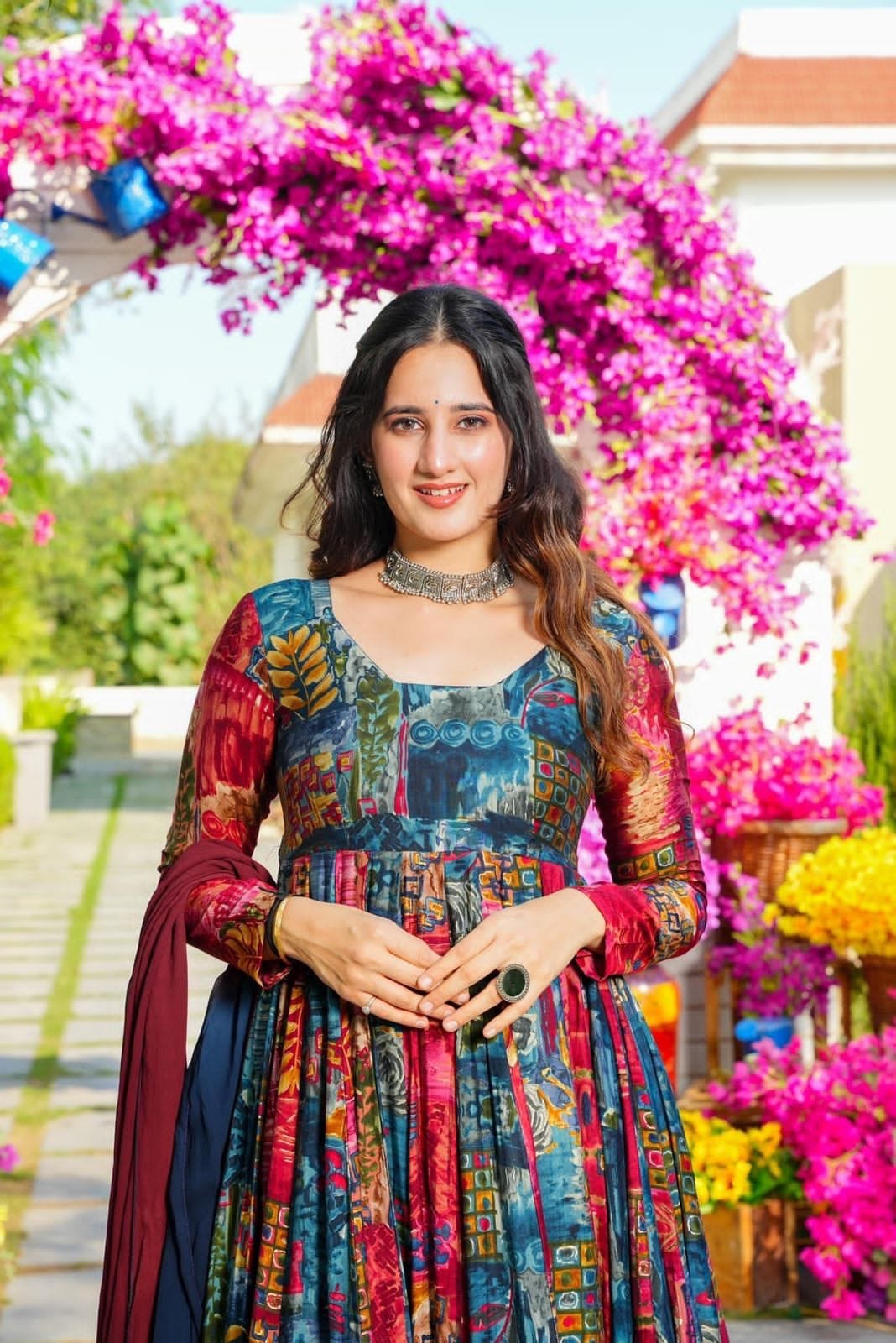 Muslin Digital Print Flair work Kurti Dupatta Set - Premium from Ethenika.com - Just INR 1590! Shop now at Ethenika.com