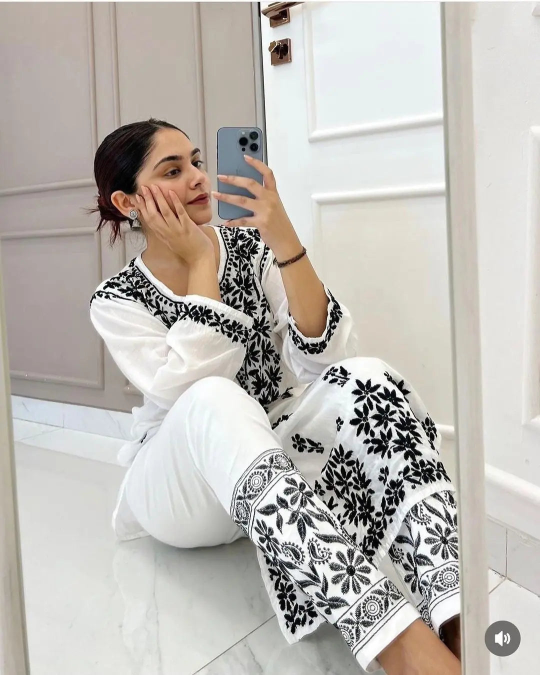 Muslin Chikankari Kurti Pant Set - Premium  from Ethenika.com - Just INR 1890! Shop now at Ethenika.com