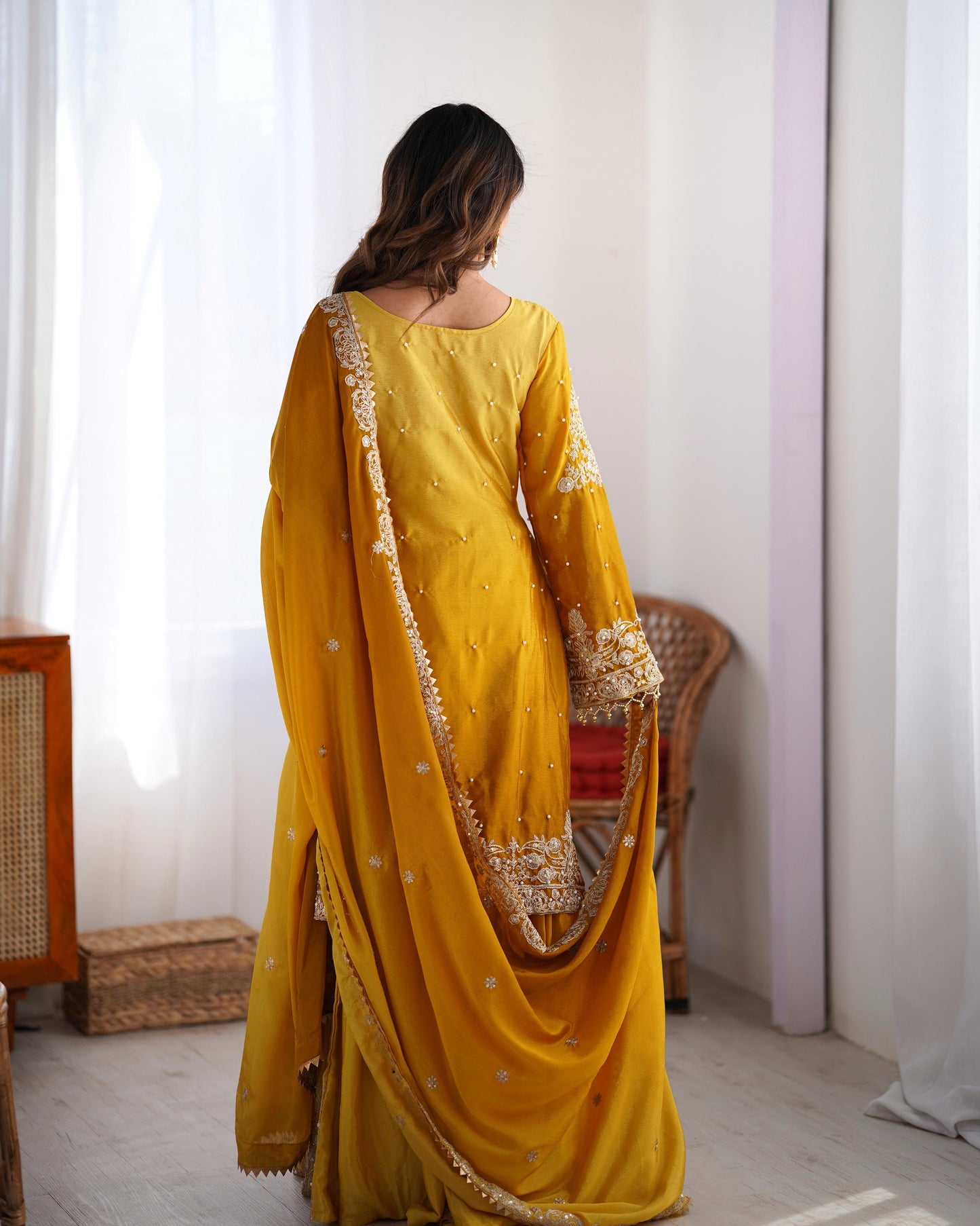 Chinon Silk Real Moti work with Sequence hand embroidery work Kurti Sharara Dupatta Set (Fully Stitched) - Premium from Ethenika.com - Just INR 4990! Shop now at Ethenika.com