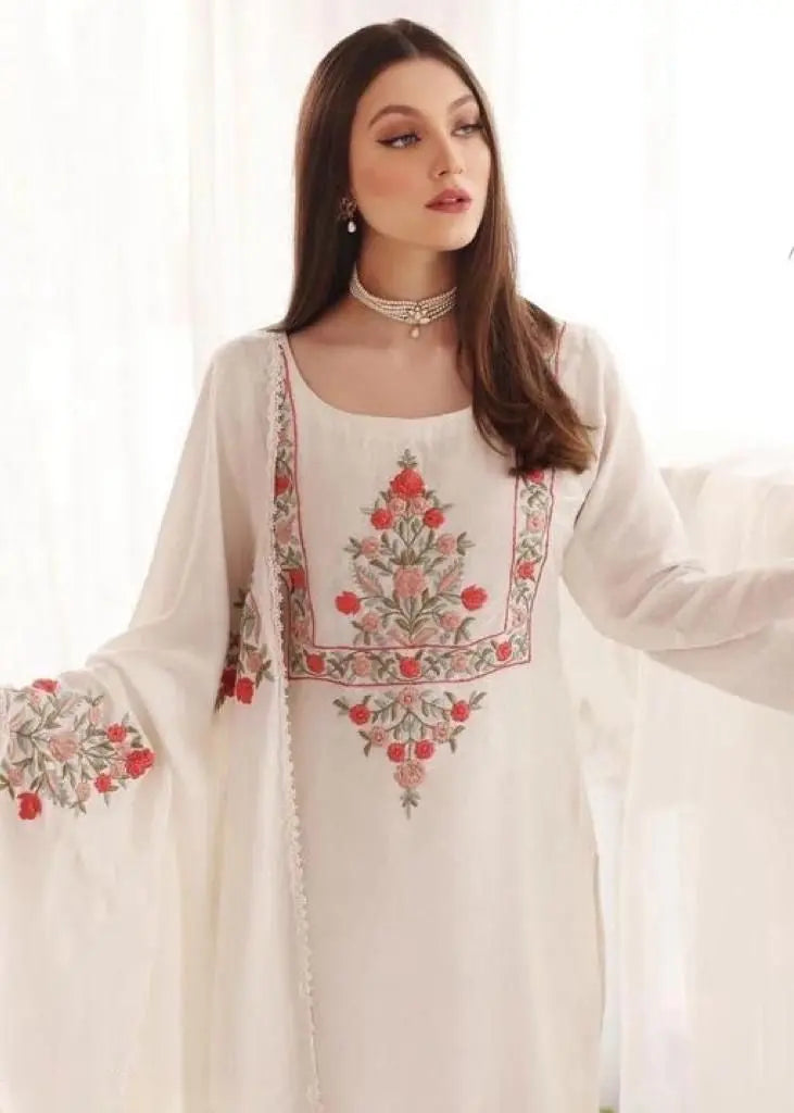 Georgette Embroidery work Kurti Pant Dupatta Set - Premium from Ethenika.com - Just INR 2190! Shop now at Ethenika.com