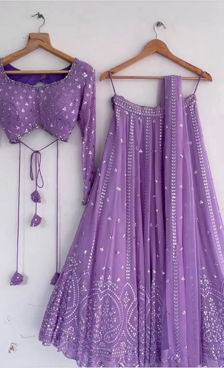 Faux Georgette Sequence Embroidery work Lavender Lehenga Choli Set - Premium from Ethenika.com - Just INR 3490! Shop now at Ethenika.com
