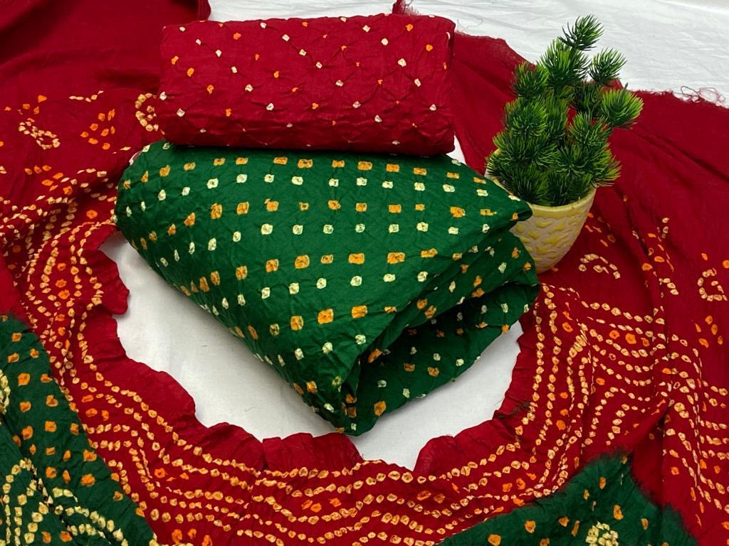 Cotton Satin Authentic Contrast Multicolor Kutch Bandhani Dress Material - Premium from Ethenika.com - Just INR 2290! Shop now at Ethenika.com