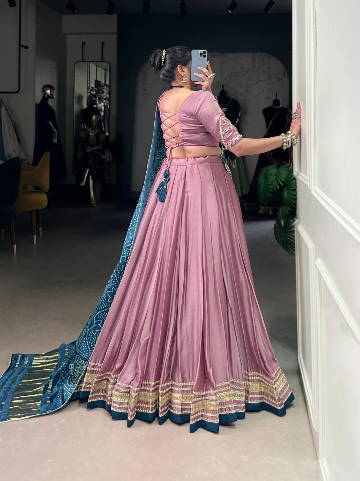 Pastel Silk Georgette Mirror Work Navratri Special Designer Chaniya Choli (Ready to Wear)