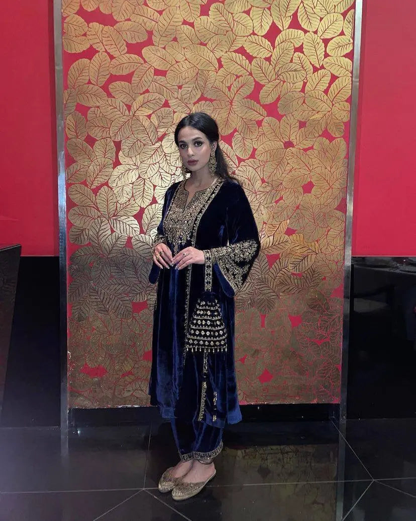 Thread Embroidery work Ready to Wear Velvet Suit - Premium  from Ethenika.com  - Just INR 3590! Shop now at Ethenika.com