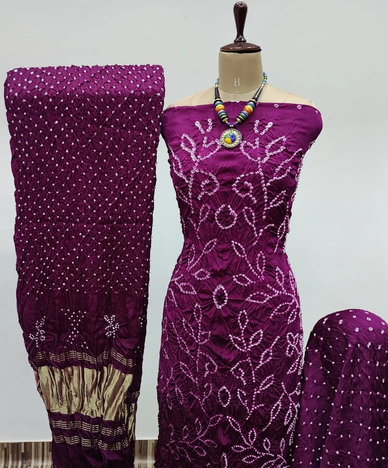 Heavy Modal Ghazi Silk Barik Bandhej work Bandhani Dress Material (Unstitched) - Premium from Ethenika.com - Just INR 5900! Shop now at Ethenika.com