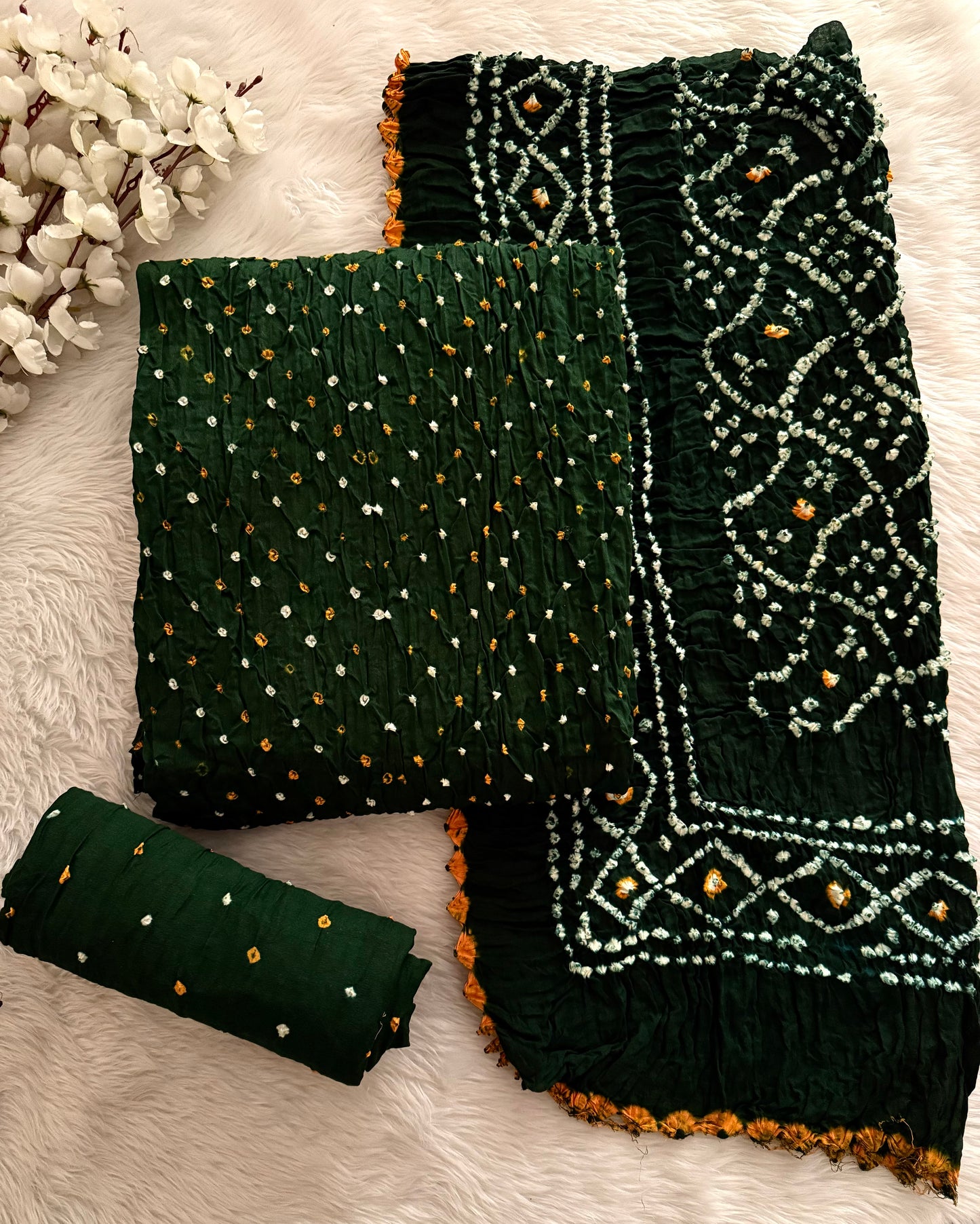 Cotton Satin Ethenika Original Hand Crafted Bandhani Dress Material (Unstitched)