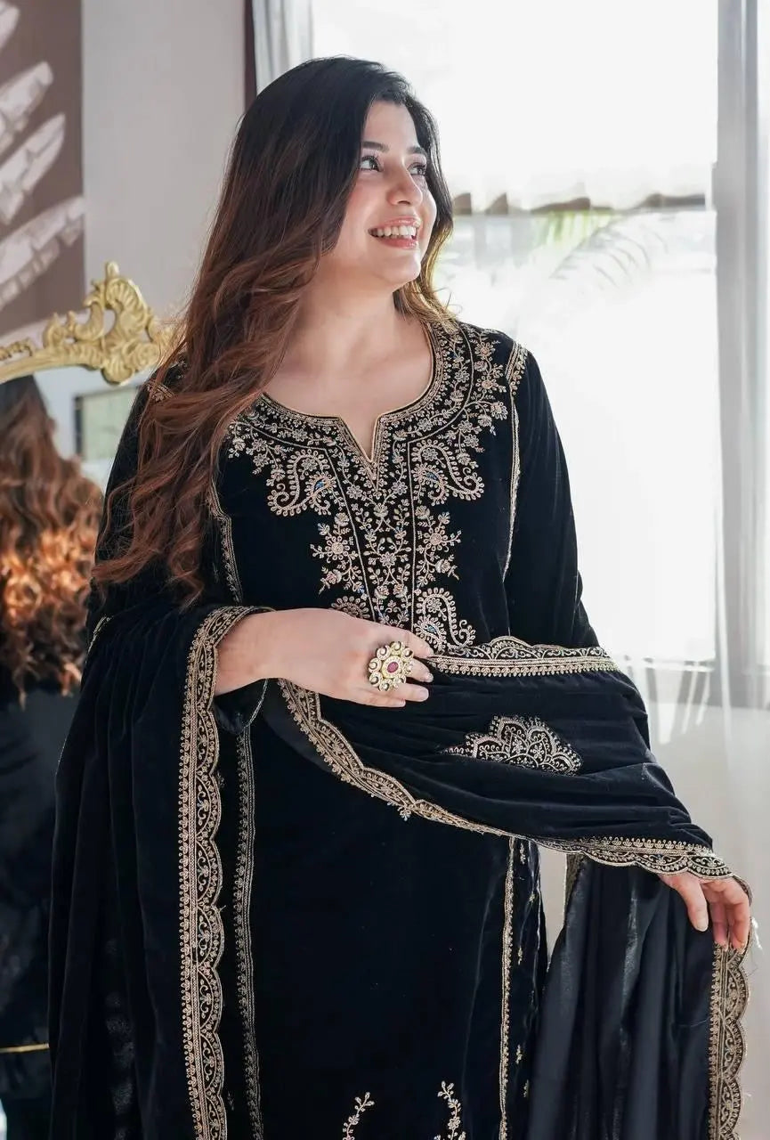 Ethenika Winter Ready to Wear Velvet Suit - Premium  from Ethenika.com  - Just INR 3590! Shop now at Ethenika.com