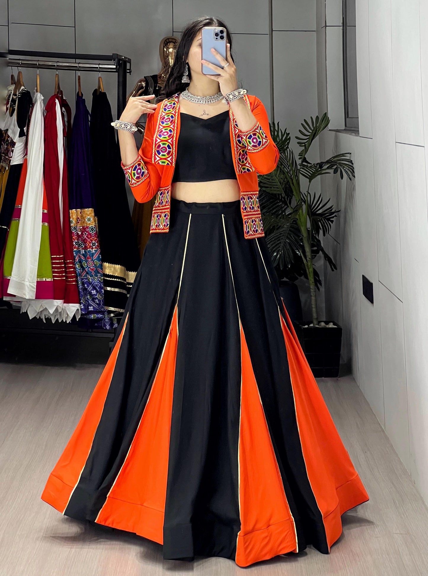 Rayon Cotton Gota Patti Kutchi Work Navratri Garba Special Chaniya Choli With Koti Set (Ready to Wear)