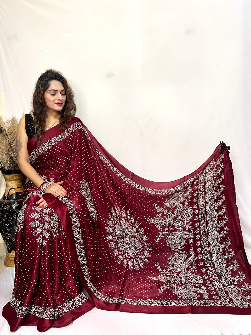 Modal Silk Ajrakh Bandhani Print Silk Saree - Premium from Ethenika.com - Just INR 5990! Shop now at Ethenika.com