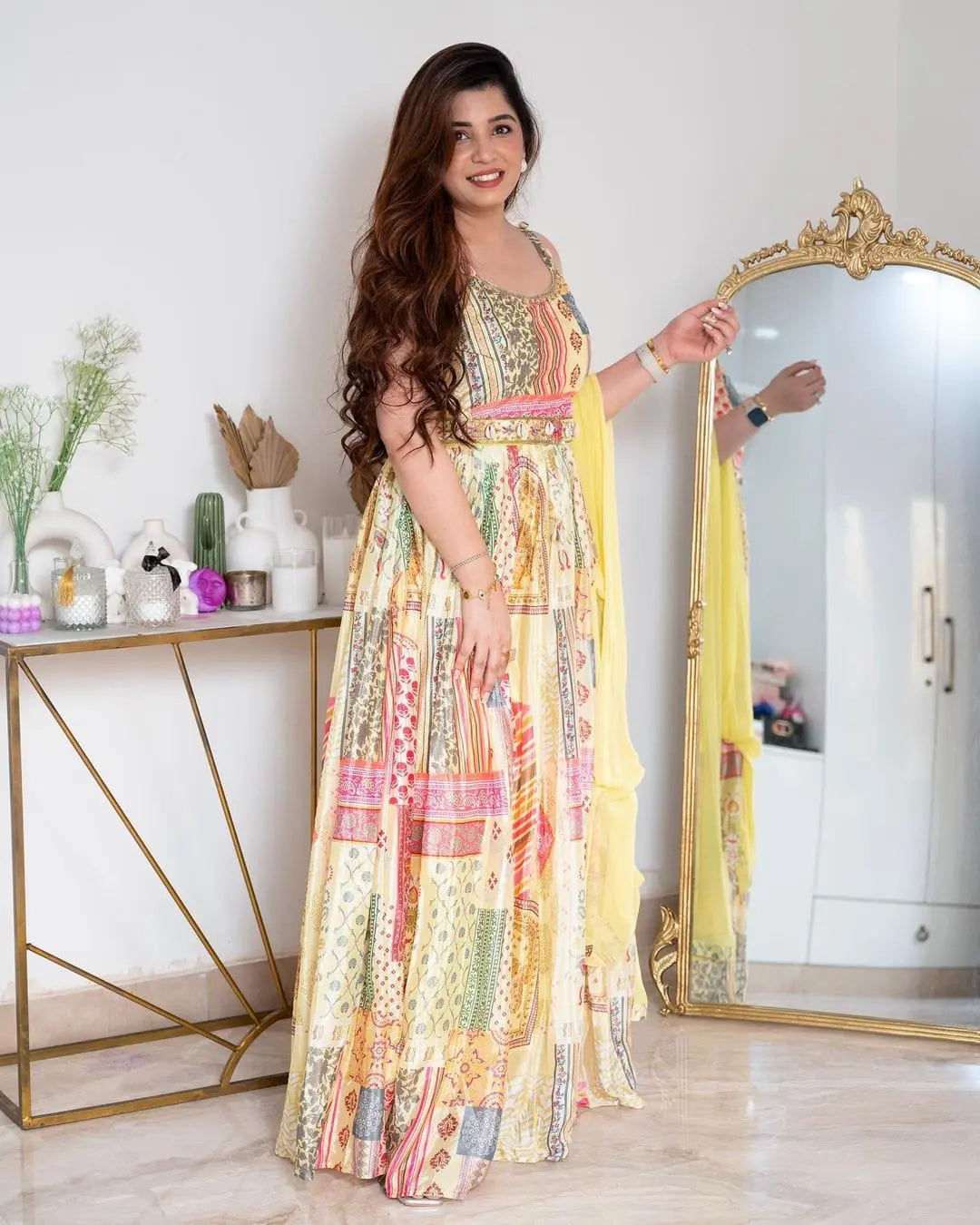 Digital Print work with Belt dupatta Maxi Dress (Stitched) - Premium from Ethenika.com - Just INR 1790! Shop now at Ethenika.com