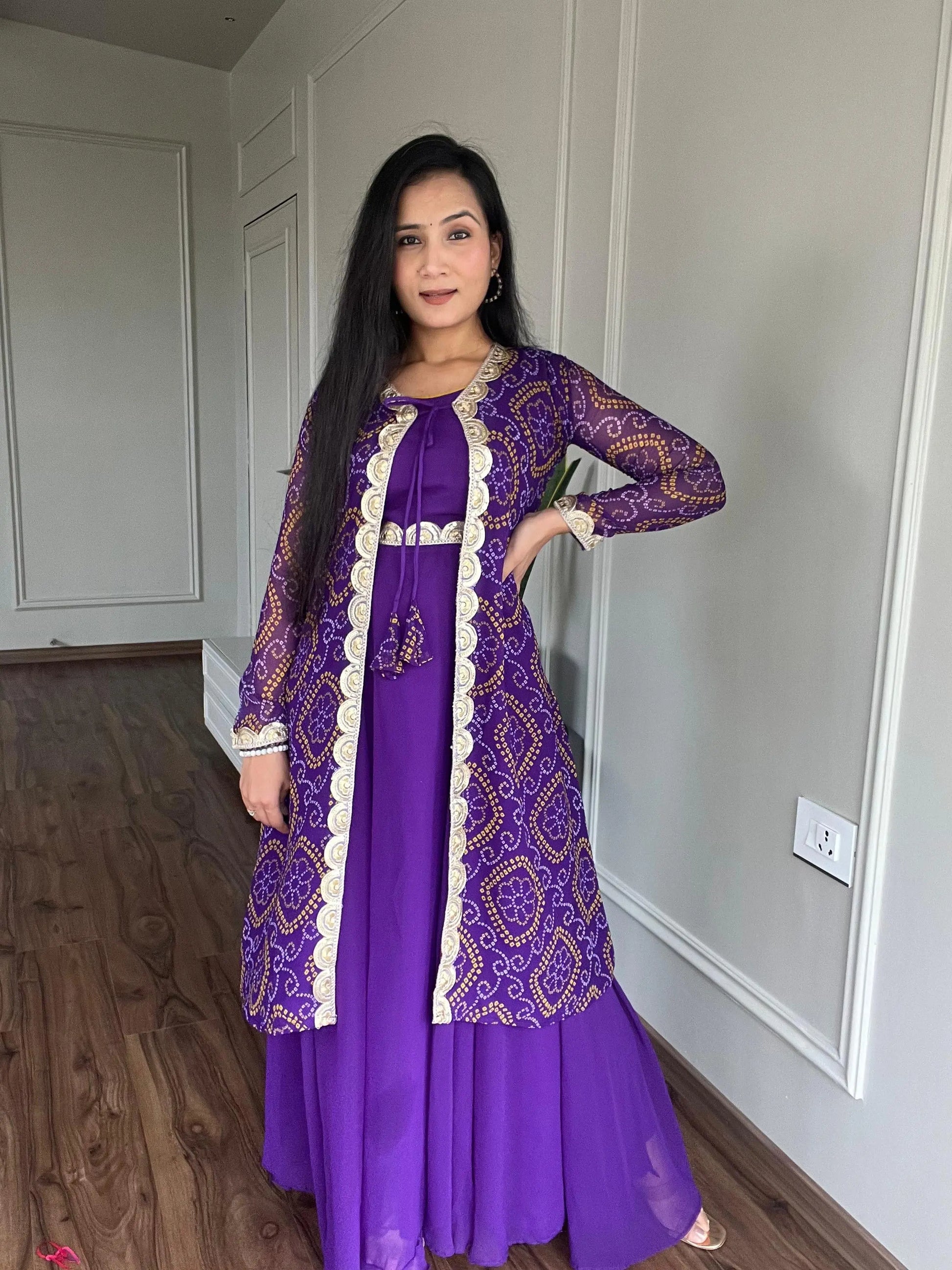 Faux Georgette Bandhani Print Gown Shrug Set - Premium  from Ethenika.com - Just INR 2990! Shop now at Ethenika.com
