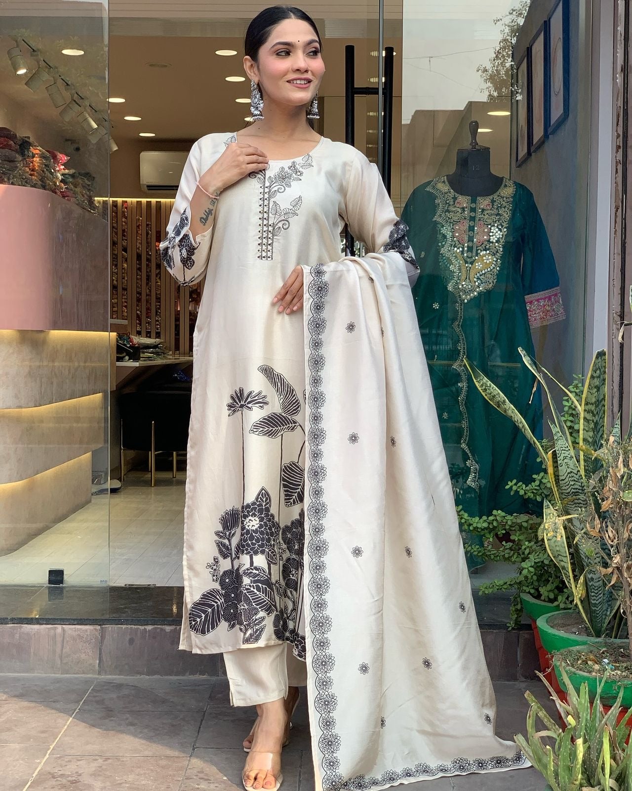 Chinon Silk Digital Print Work Summer Special Kurti Pant Dupatta Set (Stitched) - Premium from Ethenika.com - Just INR 2190! Shop now at Ethenika.com