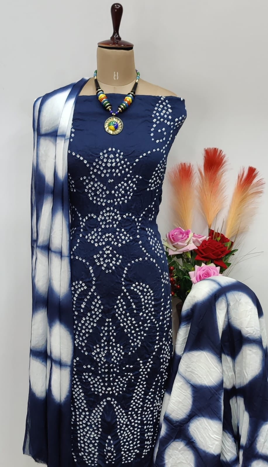 Cotton Satin Kutch Tye n Dye 3 pc Bandhani Salwar Material - Premium from Ethenika.com - Just INR 1890! Shop now at Ethenika.com