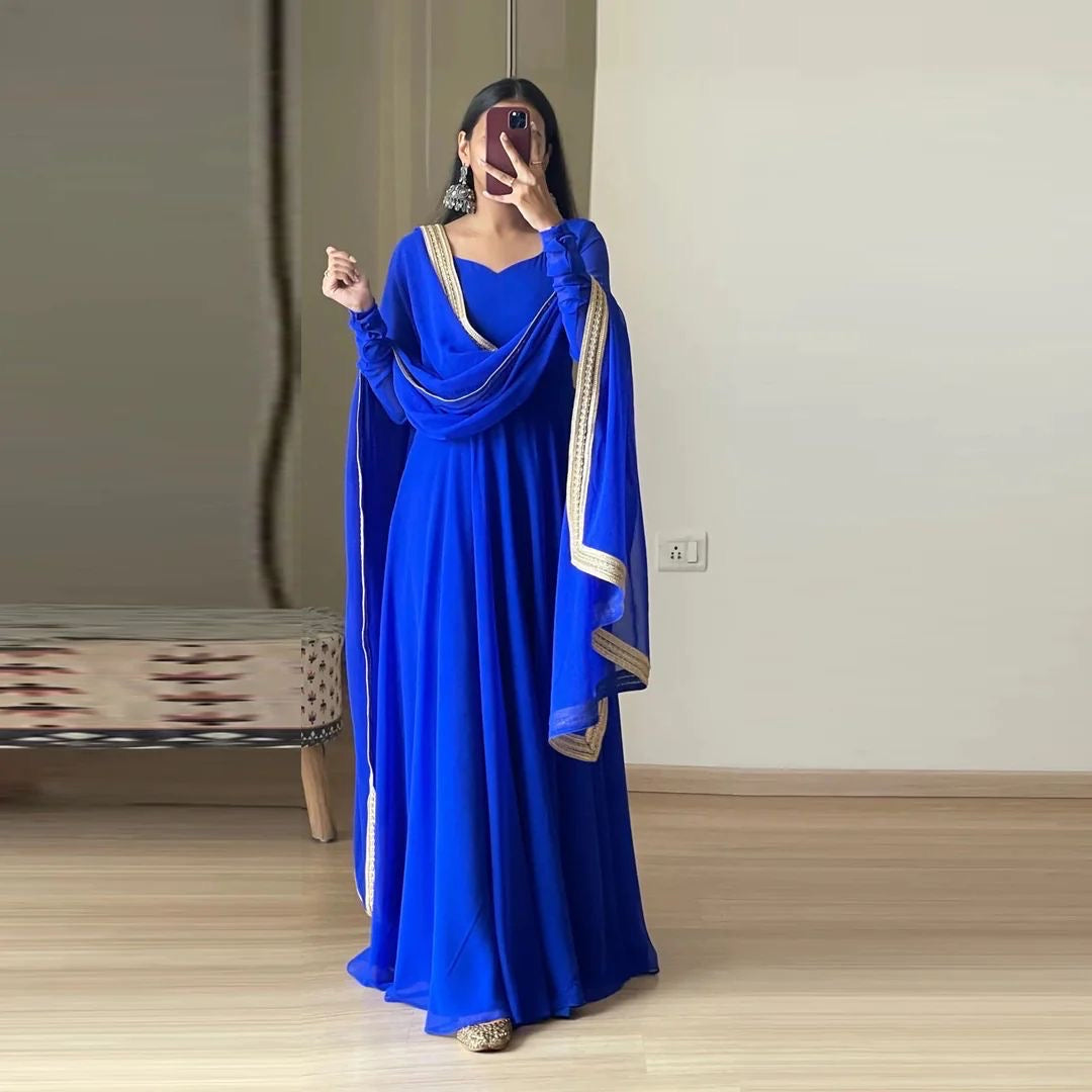 Georgette Attractive Gown Dupatta Set (Stitched) - Premium from Ethenika.com - Just INR 1690! Shop now at Ethenika.com