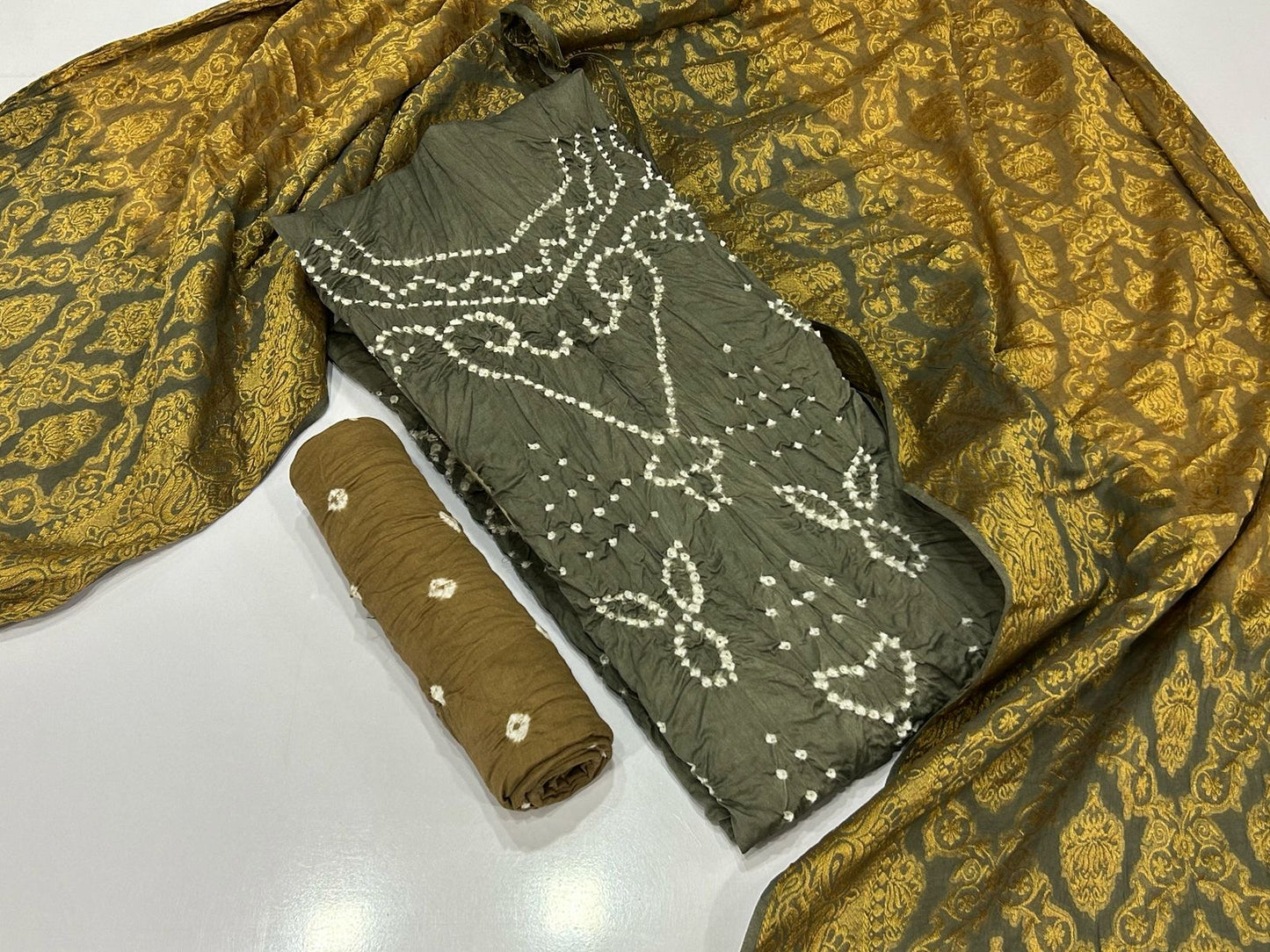 Cotton Satin Barik Bandhej work Authentic Jamnagar Bandhani Dress Material (Unstitched) - Premium from Ethenika.com - Just INR 2190! Shop now at Ethenika.com
