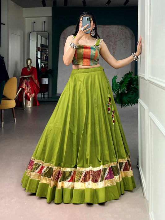 Cotton Zari Embossed Lehenga Choli - Side View