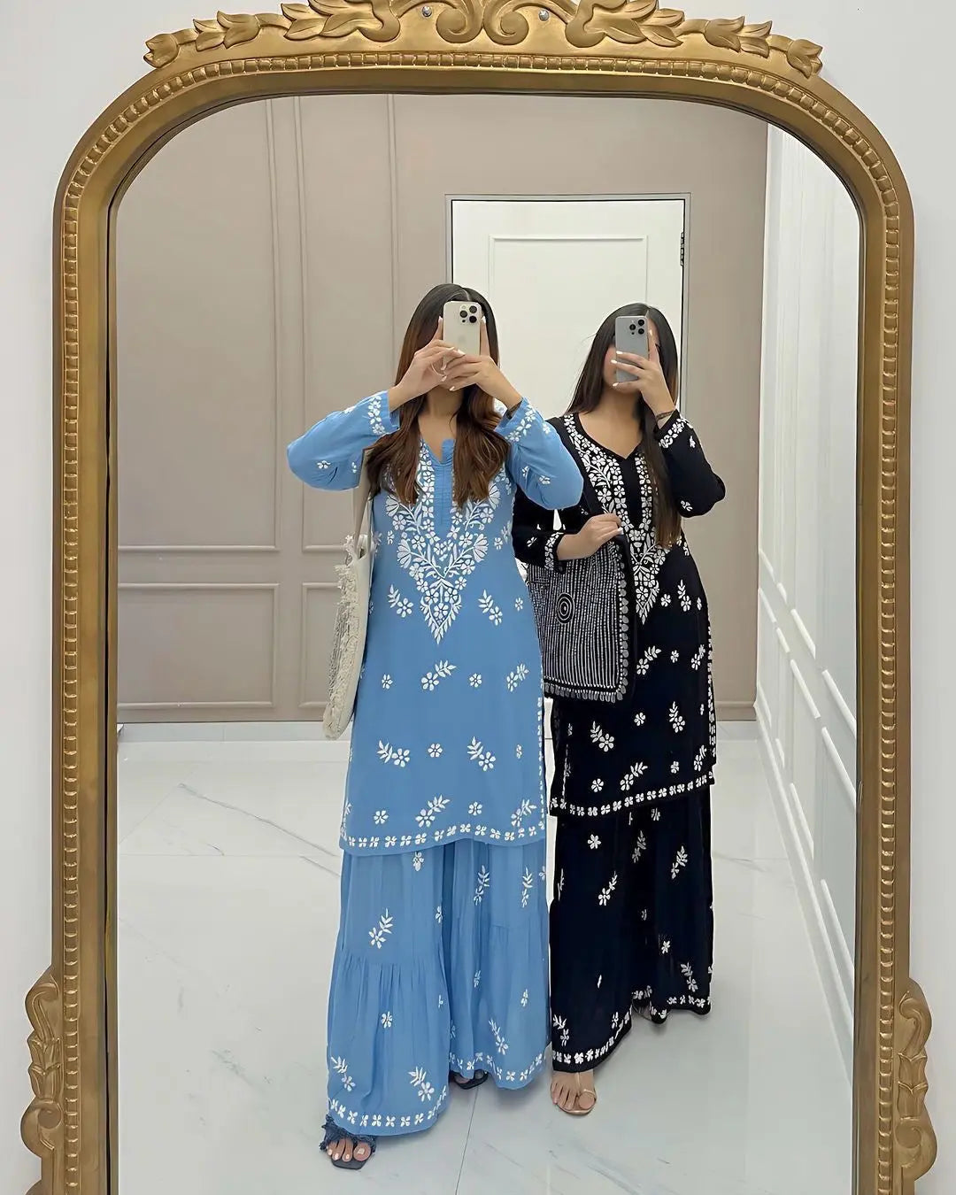 Rayon Cotton Chikankari Thread Embroidery work Kurti Sharara Set (Stitched) - Premium from Ethenika.com - Just INR 1990! Shop now at Ethenika.com