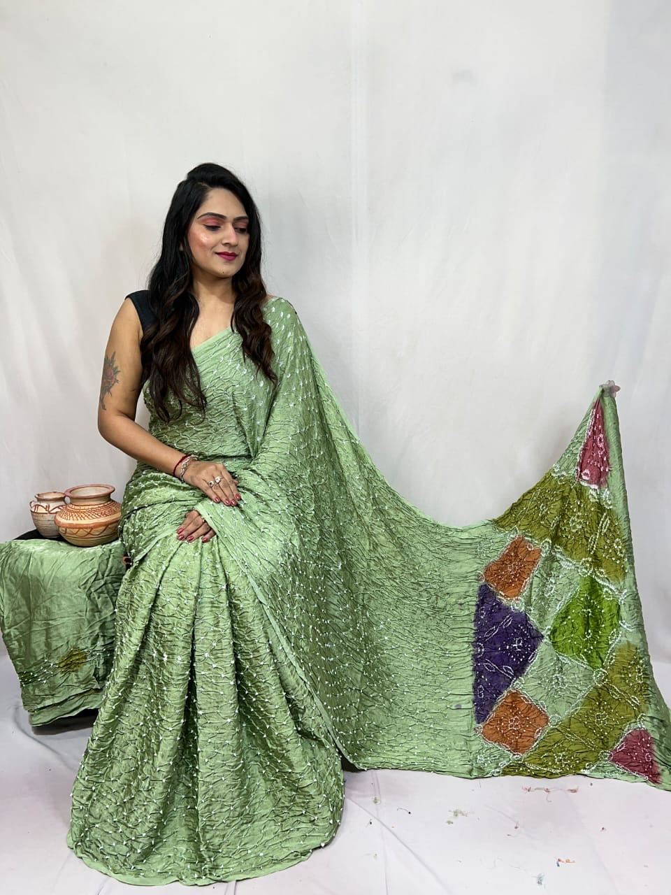 Pure Modal Silk Barik Bandhej Lagdi Pallu Bandhani Saree - Premium from Ethenika.com - Just INR 5990! Shop now at Ethenika.com