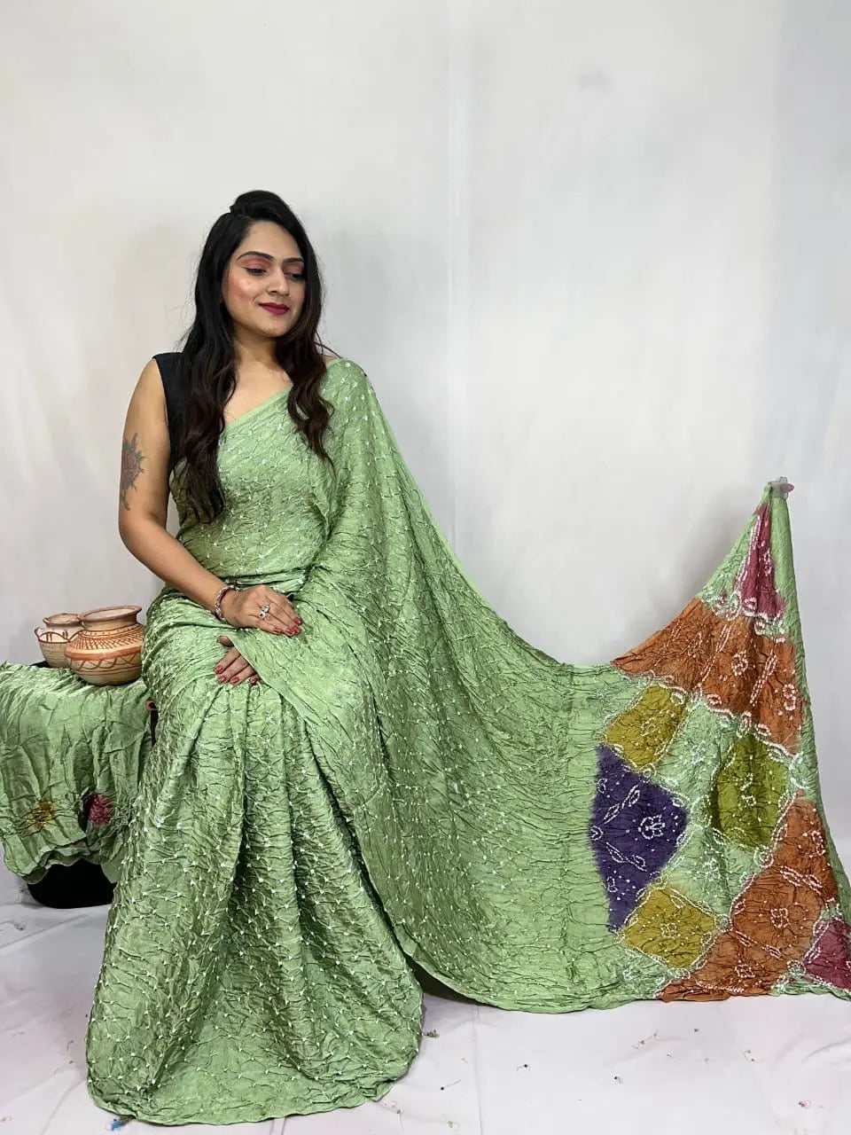 Pure Modal Silk Barik Bandhej Lagdi Pallu Bandhani Saree - Premium from Ethenika.com - Just INR 5990! Shop now at Ethenika.com
