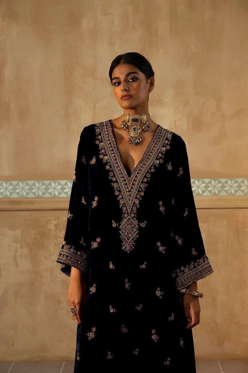 Winter Special Neck Thread Embroidery work Velvet Kurti Pant Set ( Fully Stitched) - Premium from Ethenika.com - Just INR 2490! Shop now at Ethenika.com