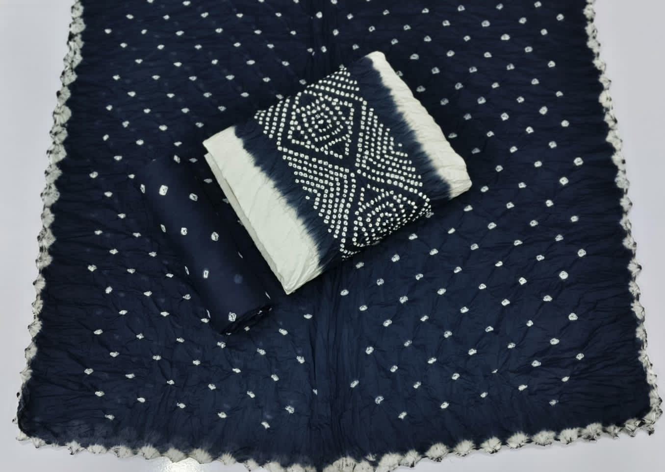 Cotton Satin White Concept Bandhani Dress Material - Premium from Ethenika.com - Just INR 1490! Shop now at Ethenika.com