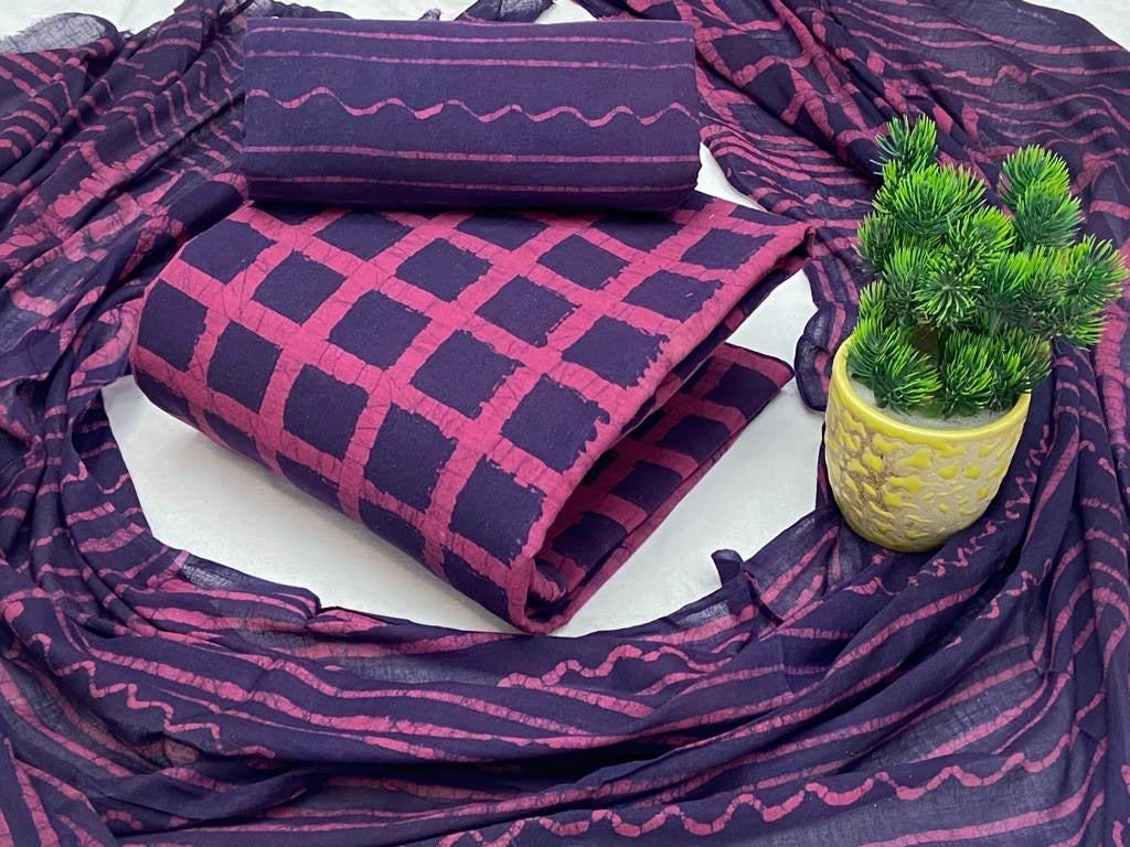 Soft Cotton Hand Blocked Wax Batik Dress Material (Unstitched) - Premium from Ethenika.com - Just INR 1490! Shop now at Ethenika.com