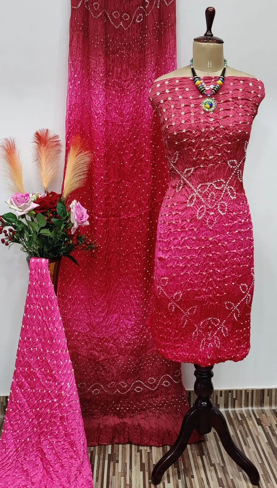 Ghazi Silk Barik Bandhej Kutch Bandhani Dress Material - Premium from Ethenika.com - Just INR 4990! Shop now at Ethenika.com